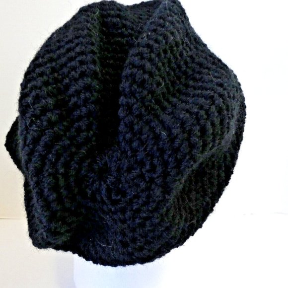 Black Wool Slouch Baggy Beanie Hat Dreads Cap Handmade Crochet Hand Knit OS - Picture 4 of 10